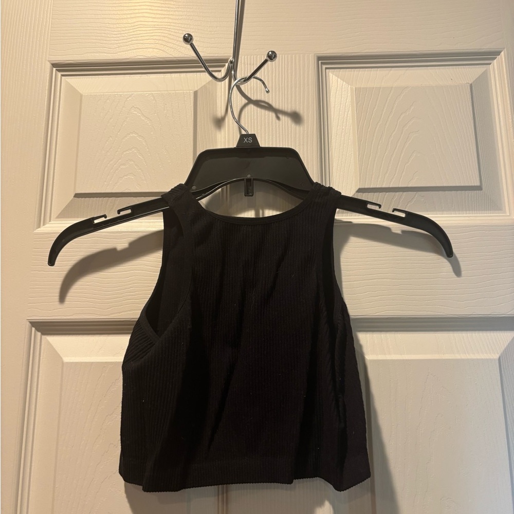 Black Ribbed Crop Top - Picture 2 of 2